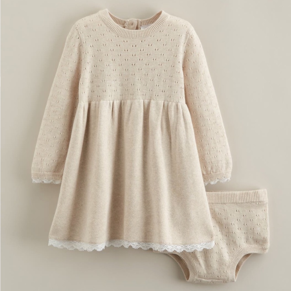 NWT Nordstrom Knit Baby Dress with Bloomers - Cream